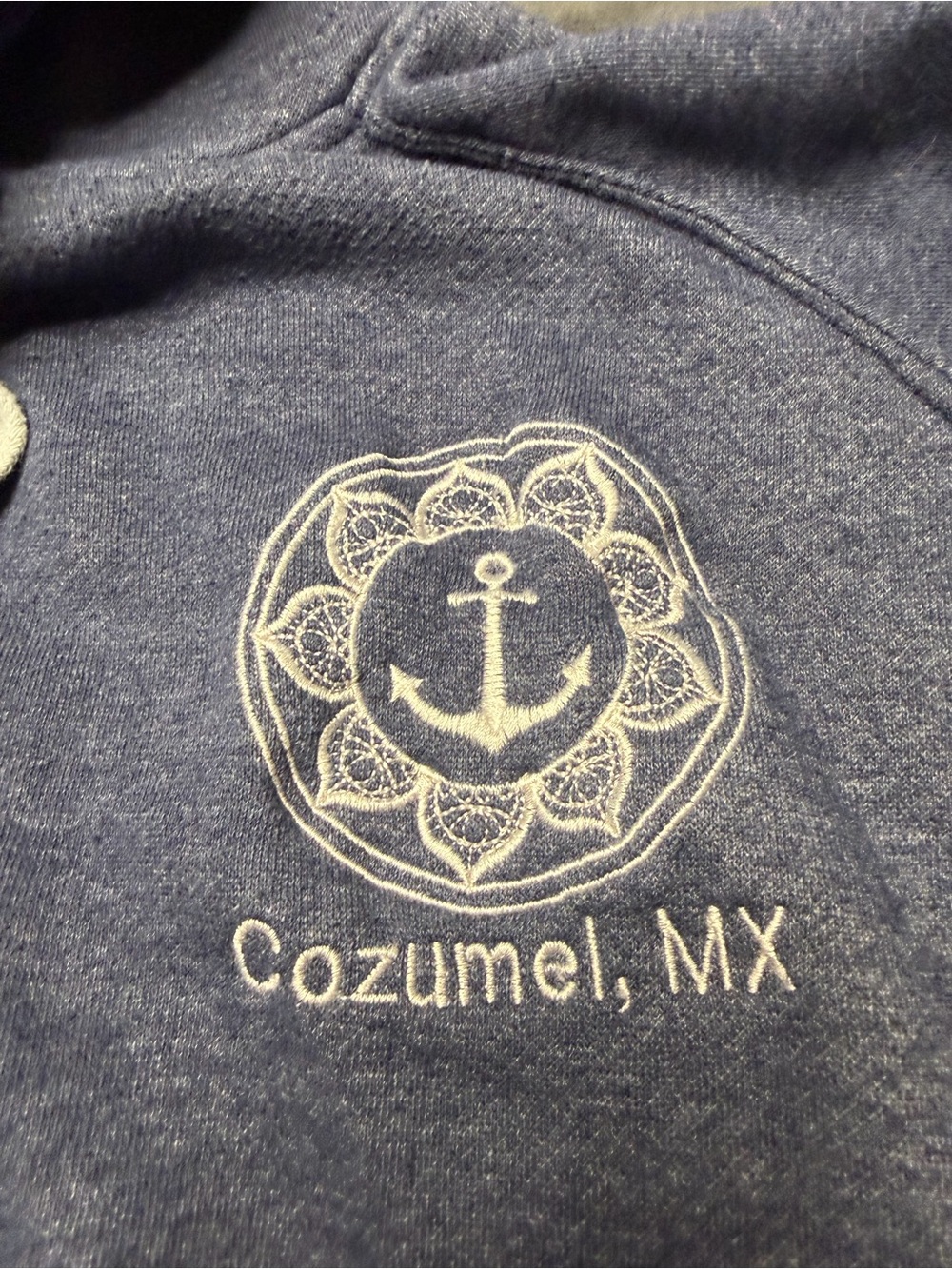 Exist Heather Navy Anchor Hooded Sweatshirt with Cream Drawstrings - Picture 3 of 4